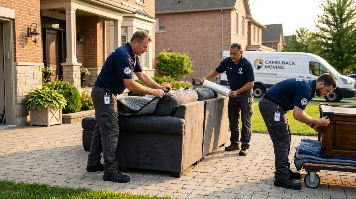 Large estate moving crew wrapping furniture in Macon, IL