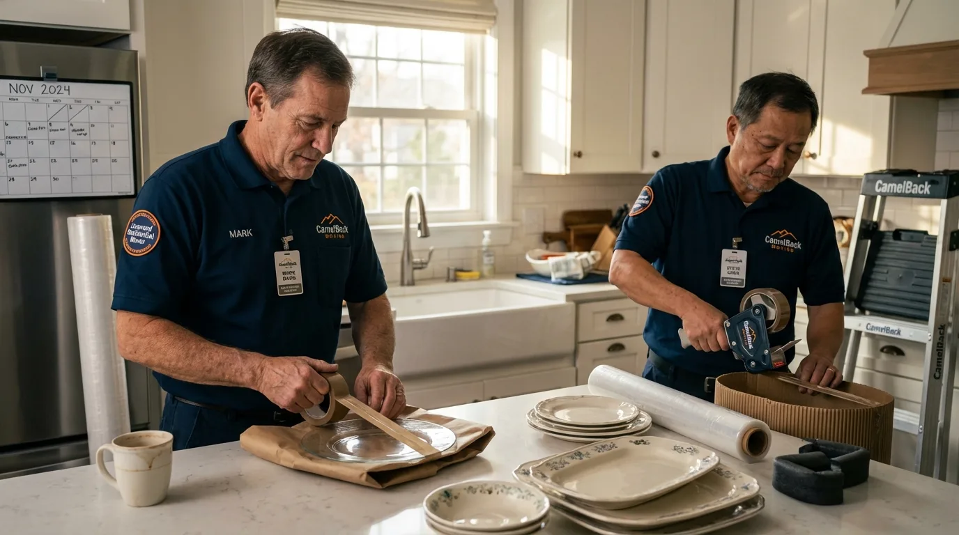 Professional crew packing kitchen dishware in Macon, IL